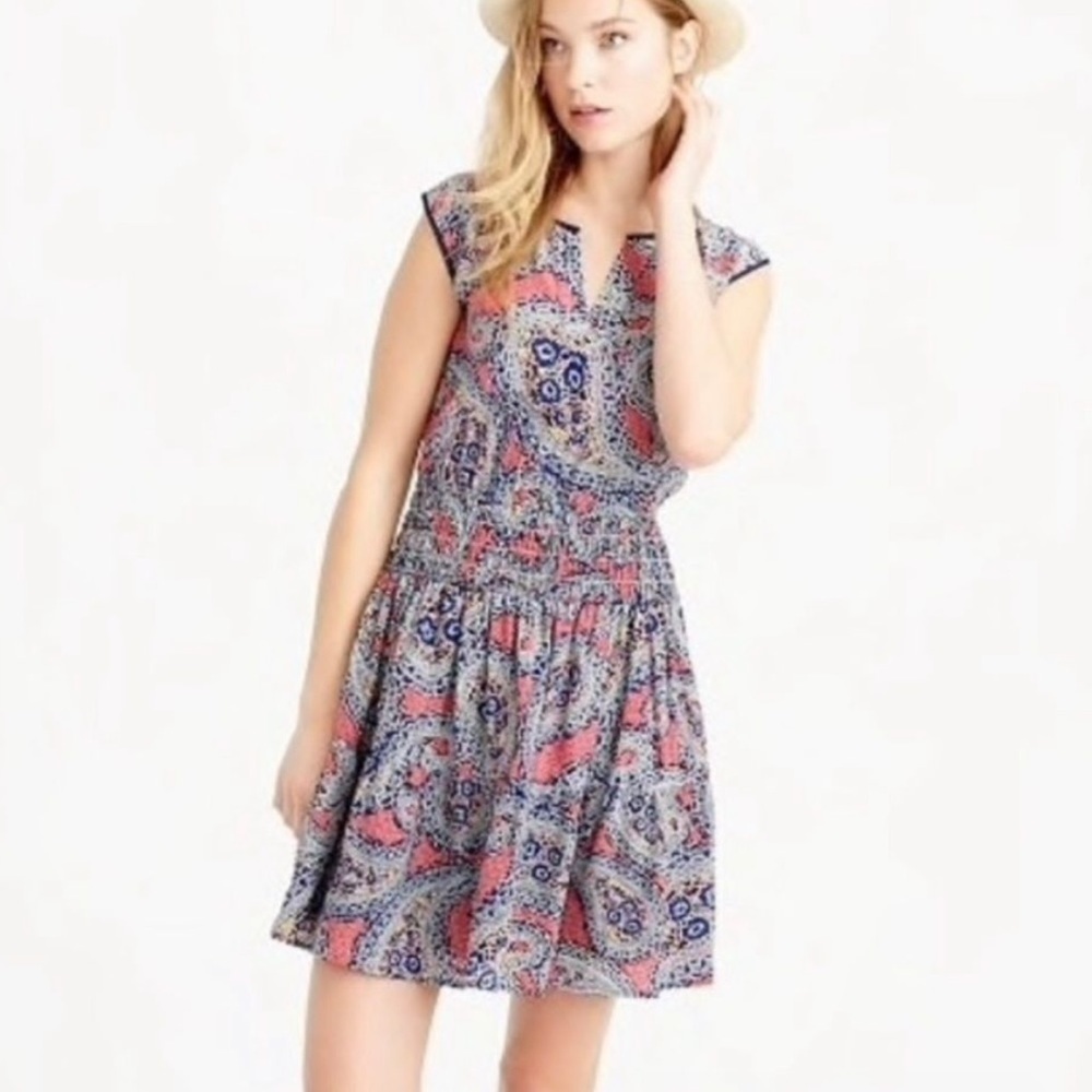 J. Crew Silk Paisley Smocked Dress